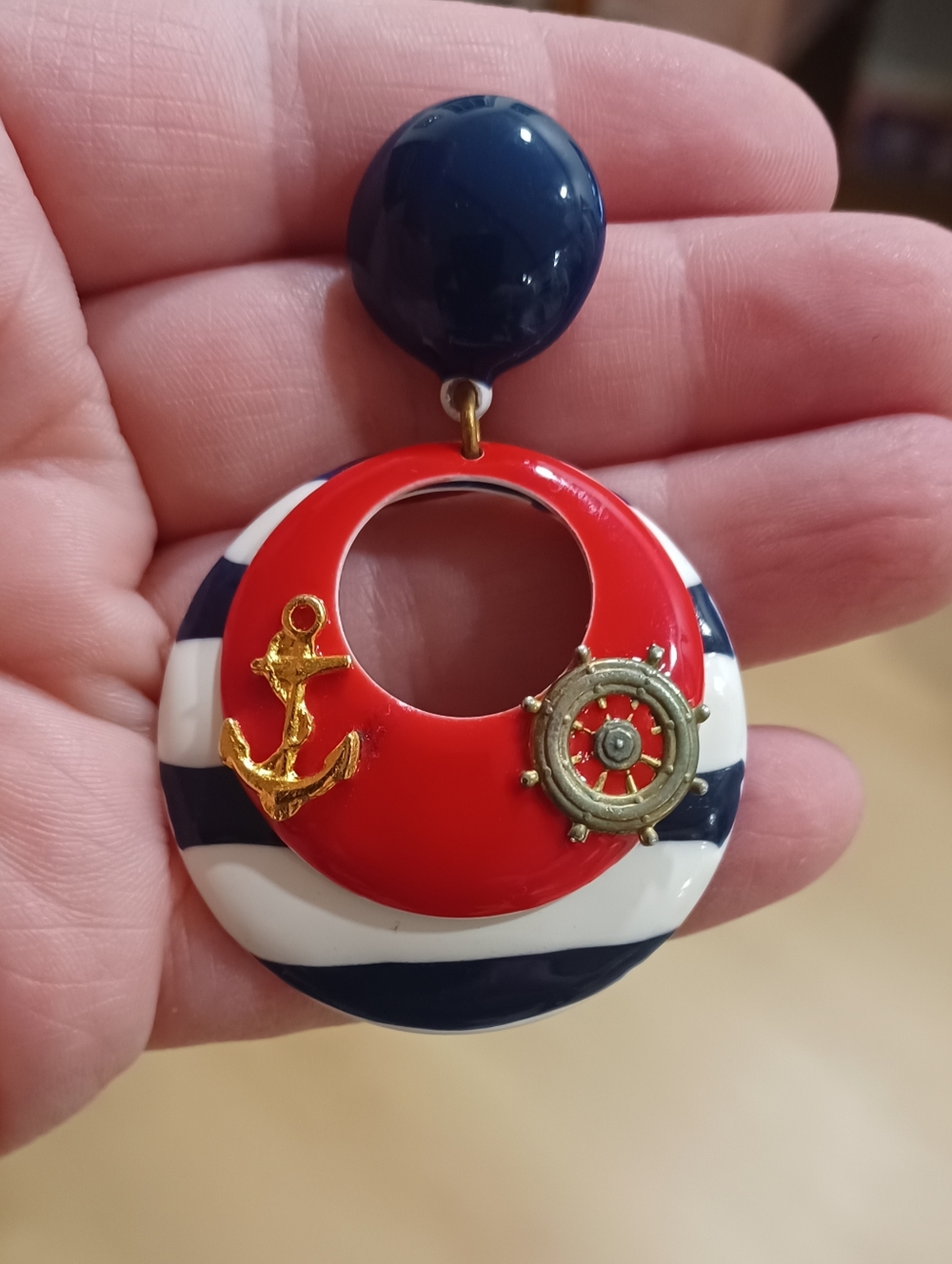 Vtg Don Lin Sailor Nautical Summer Retro Large 80s Earrings!